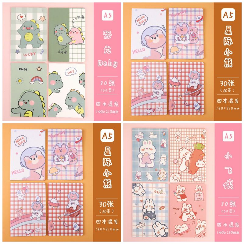 Sổ Vở KHÂU Viết A5, B5 Cute dễ thương vintage 60 Trang Nhiều Hình