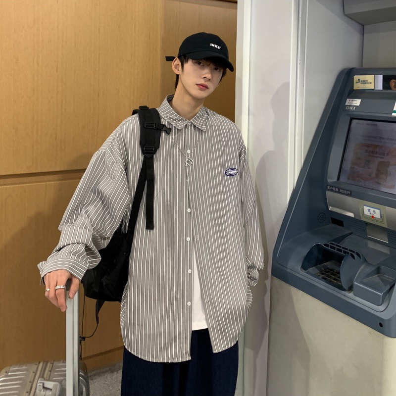 【M-3XL】Áo Sơ Mi Dài Tay Kẻ Sọc Biến Hóa Cổ Điển Hip hop Cho Nam