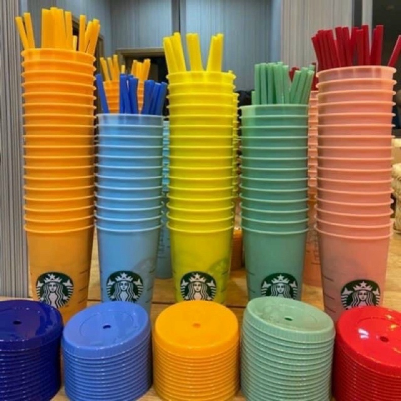 Sét 5 Ly Đổi Màu STARBUCKS 🍒FREESHIP🍒Cốc Nhựa 5 Màu 710ml Giữ Nhiệt Có Thể Tái Sử Dụng
