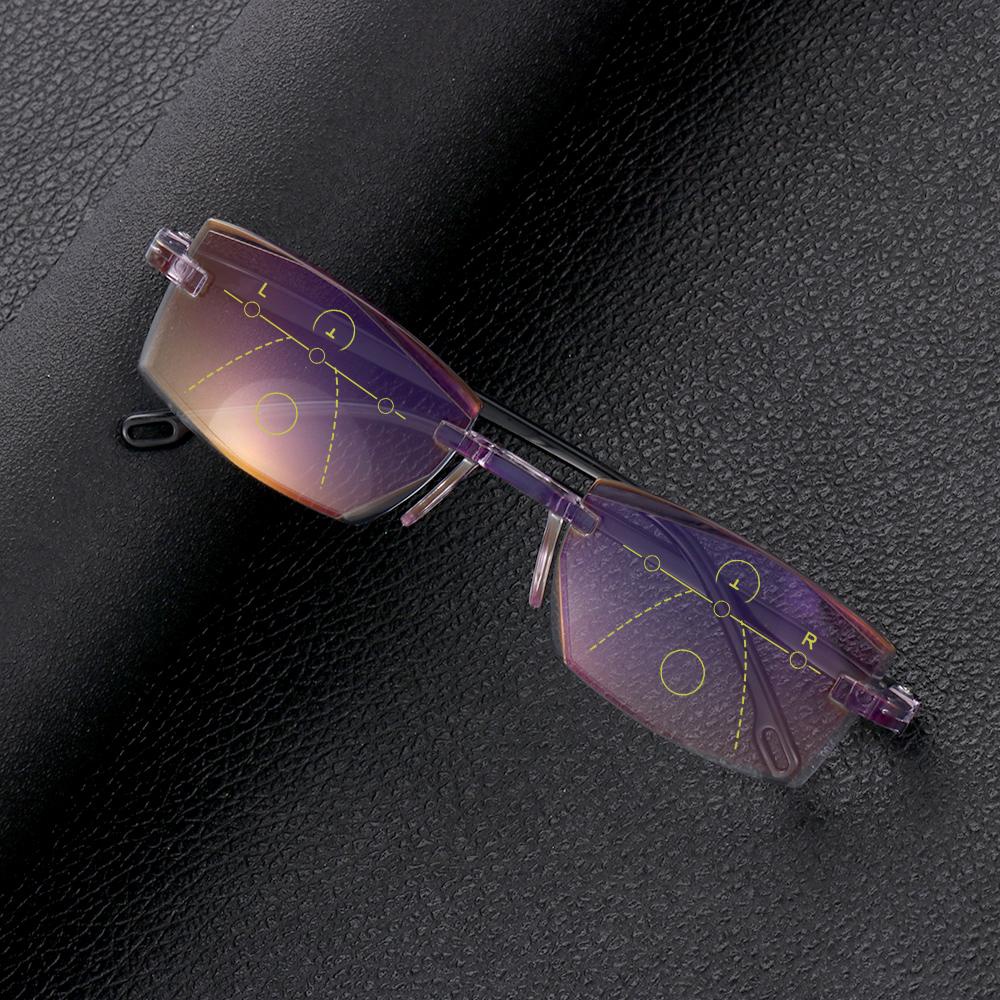 OKDEALS Fashion Progressive Multifocal Eyewear Diamond-cut Reading Glasses Computer Goggles Vision Care Rimless Ultralight Blue Light Blocking for Men Women Presbyopia Eyeglasses/Multicolor