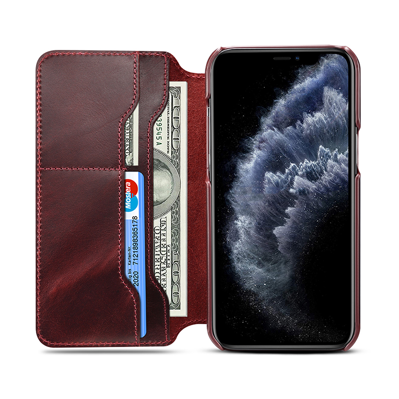 Genuine Leather Da thật ví Vỏ bảo vệ for iPhone 12 Mini Ốp lưng iPhone 12 Pro Max Vintage Style Bao da