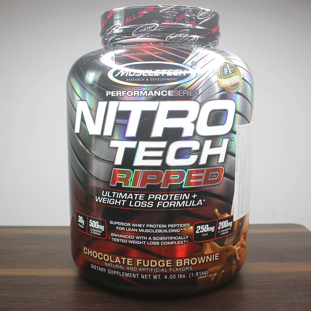 Sữa tăng cơ cực mạnh Nitro Tech Ripped của Muscletech hộp 1.8kg hỗ trợ tăng cơ giảm cân đốt mỡ cao cấp