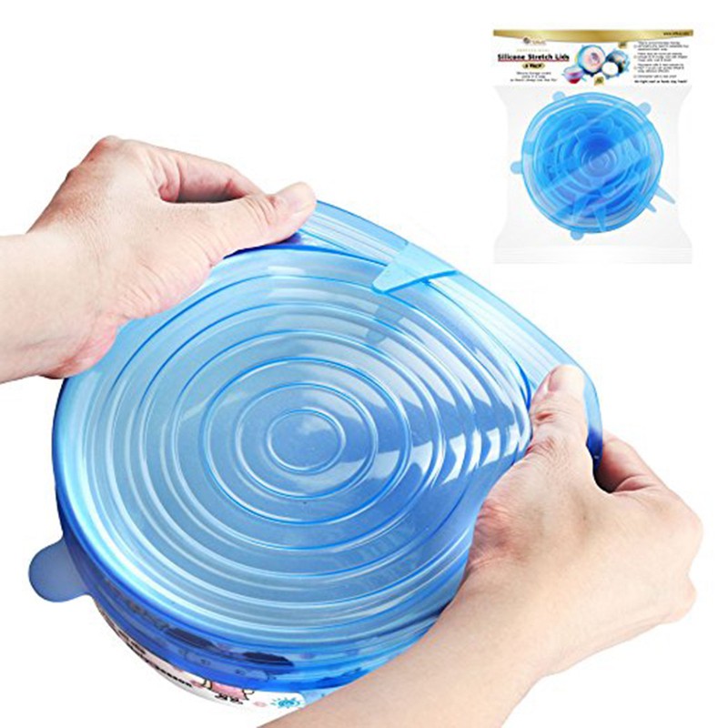 Set 6 nắp silicone dụng đậy tô / chén bảo quản thực phẩm tiện dụng cho lò vi sóng