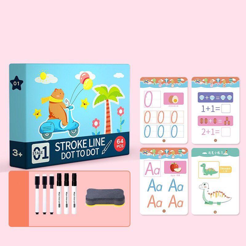 BỘ HỌC LIỆU TẬP VẼ NÉT/VIẾT CHỮ/NỐI HÌNH/TÔ MÀU CHO BÉ CÓ THỂ XOÁ ĐƯỢC
