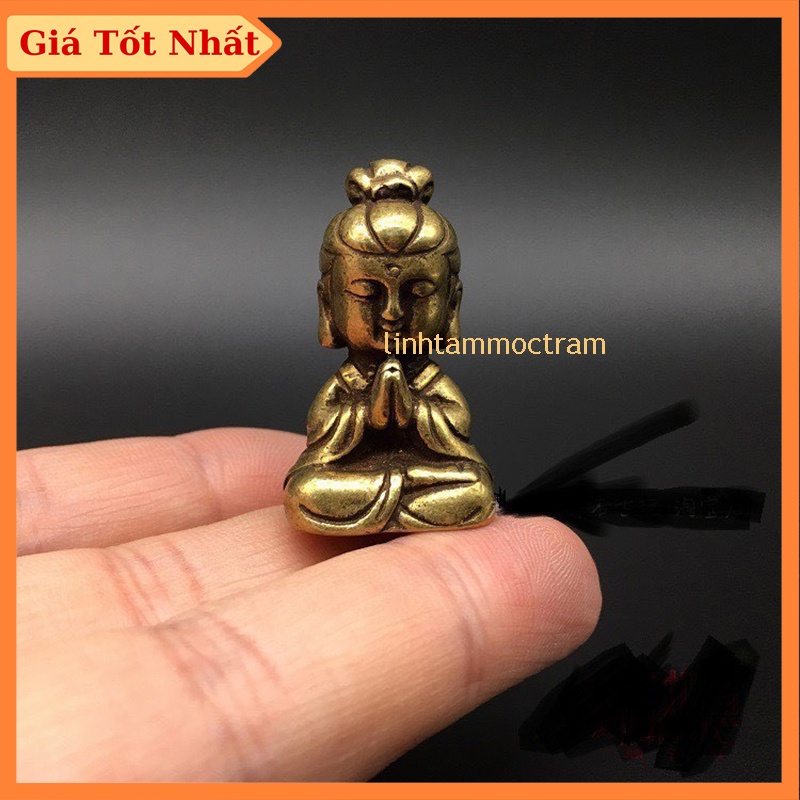 Mô Hình Tượng Quan Âm Mini Bằng Đồng Thau Trang Trí Nhà Cửa