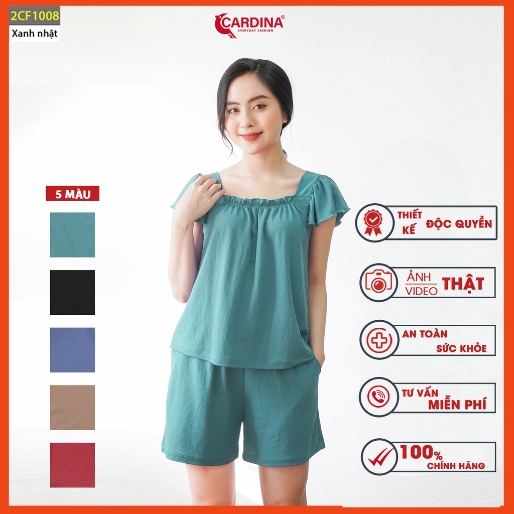Đồ bộ nữ CARDINA chất Cotton Nhật cao cấp quần đùi áo tay cánh tiên dúm ngực màu sắc tươi trẻ 2CF10