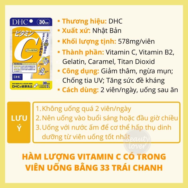 Viên uống DHC vitamin C 30 ngày và 90 ngày Nhật Bản, tăng cường đề kháng, hỗ trợ làm sáng da và giảm mụn – Beauty Lover