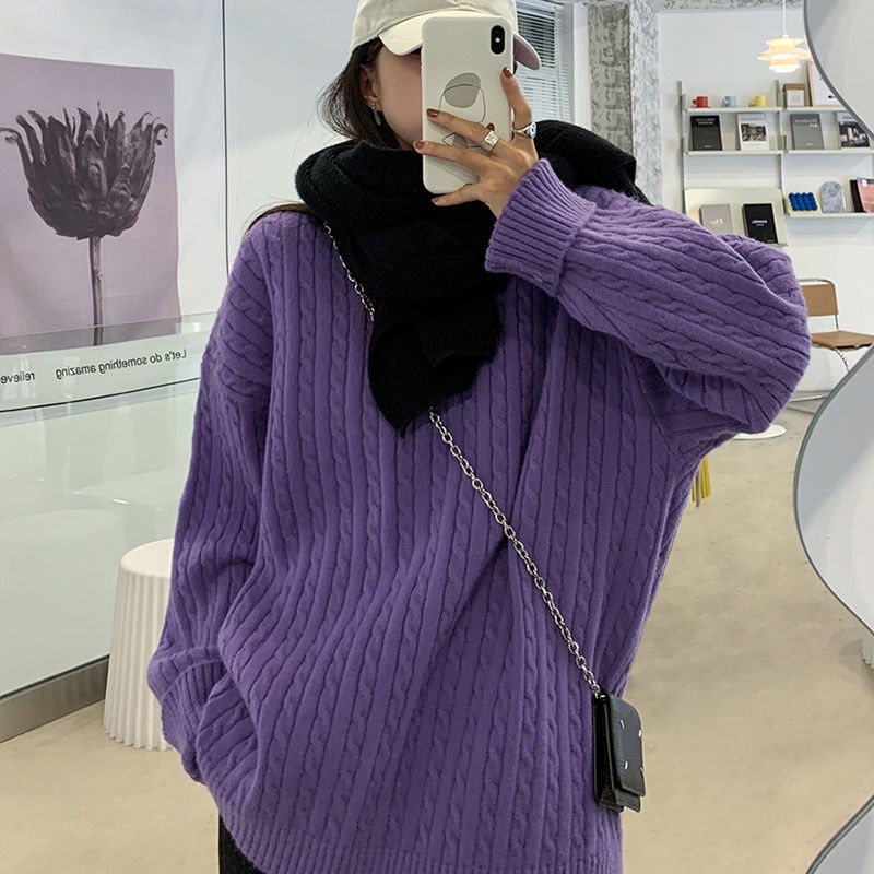 Áo Sweater dáng rộng màu sắc đơn giản trẻ trung phong cách Hàn Quốc cho bạn gái