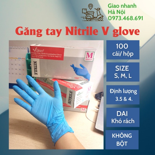 Găng tay y tế KHÔNG BỘT NITRILE VGLOVE  định lượng 3.5, 4.