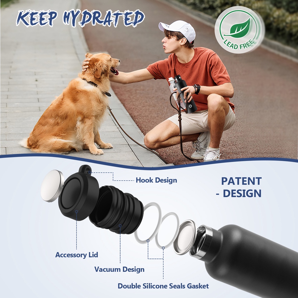 Bình Nước Giữ Nhiệt Bằng Thép Không Gỉ 1000ml / 34oz Thiết Kế Nhỏ Gọn Kèm Túi Vải Chống Tràn Phong Cách Thể Thao
