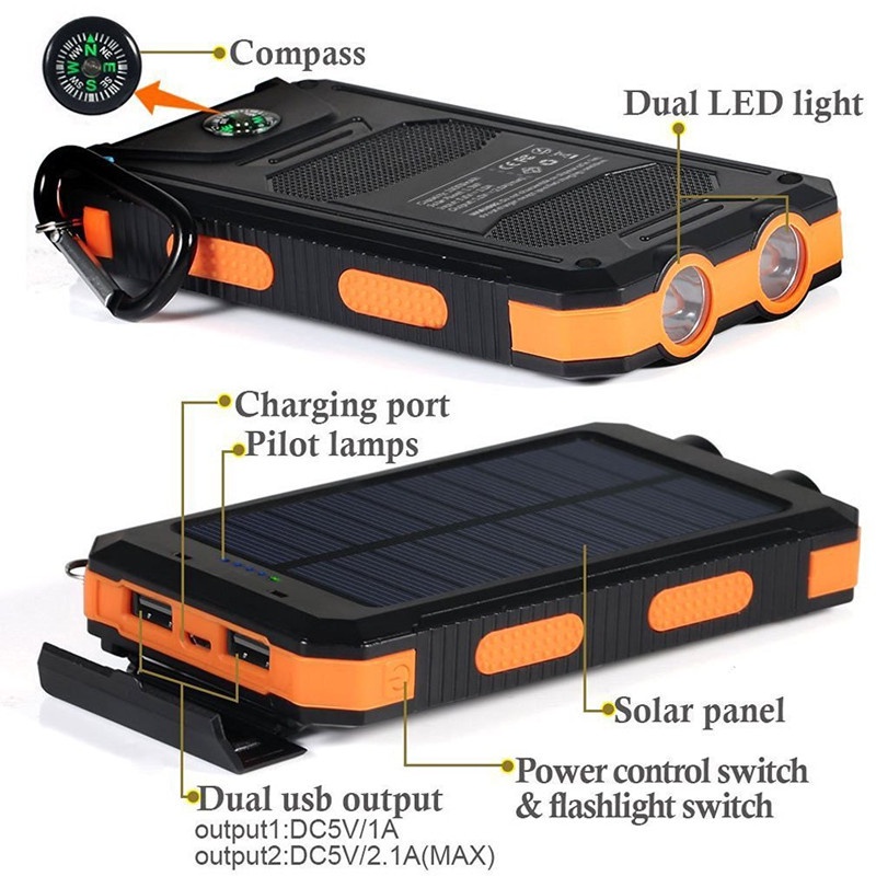 Pin Sạc Dự Phòng 50000mAh Sử Dụng Năng Lượng Mặt Trời Chống Thấm Nước Có 2 Đèn LED Cho Điện Thoại