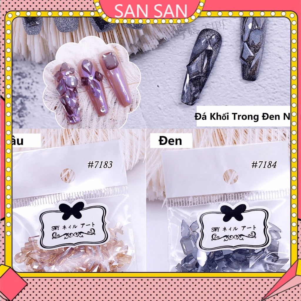 Set 10 Viên Đá Khối Trong Màu Đen Nâu Mới Mix Đủ Kiểu Trang Trí Móng