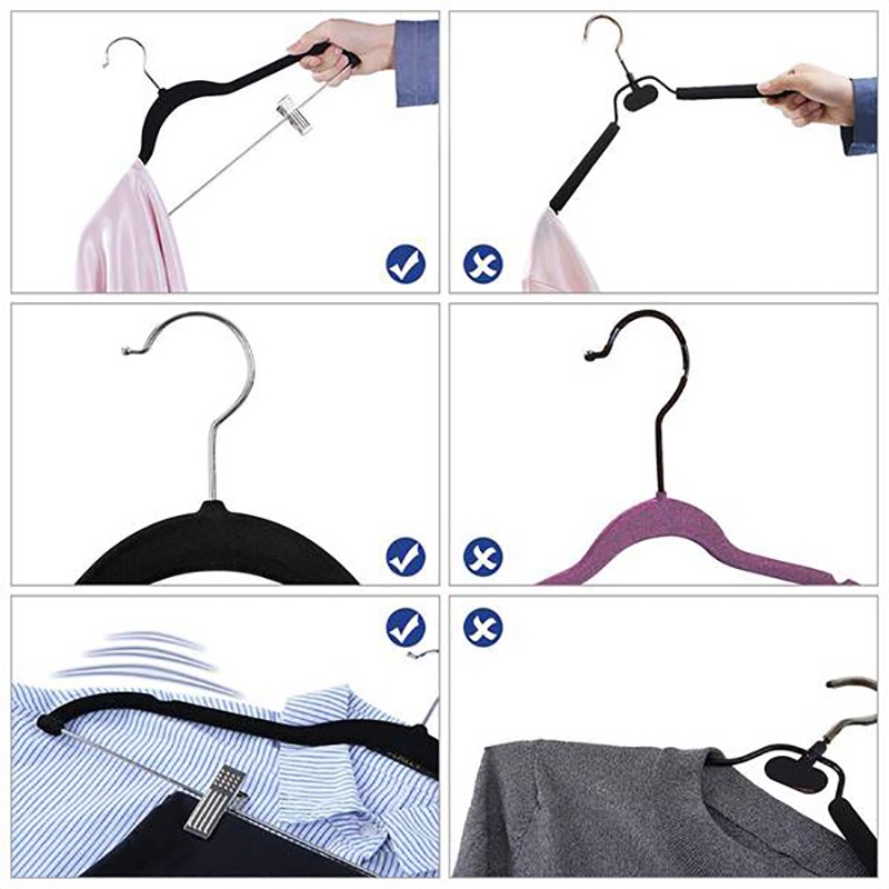 Set 10 Móc Treo Váy Quần Áo Bằng Nhung Đen Siêu Mỏng Không Trượt