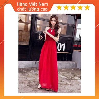 Đầm maxi voan vòng cổ yếm sang chảnh