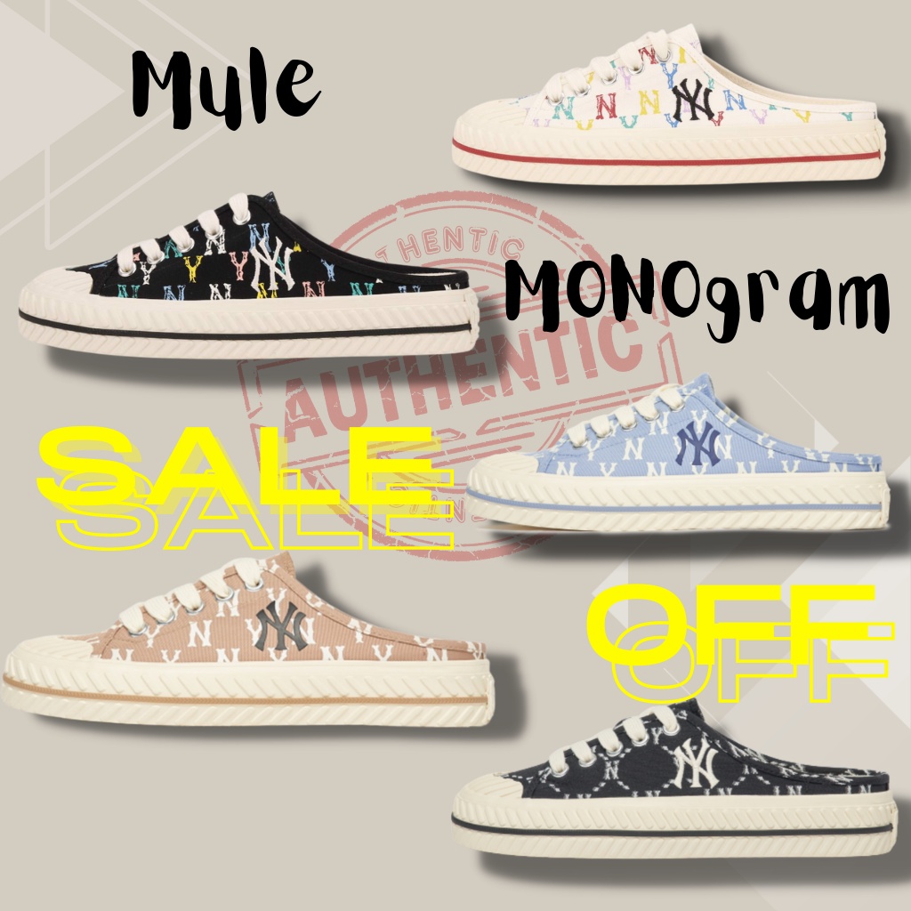 Giày Thể thao MLB đạp gót Monogram Trắng Đen best seller