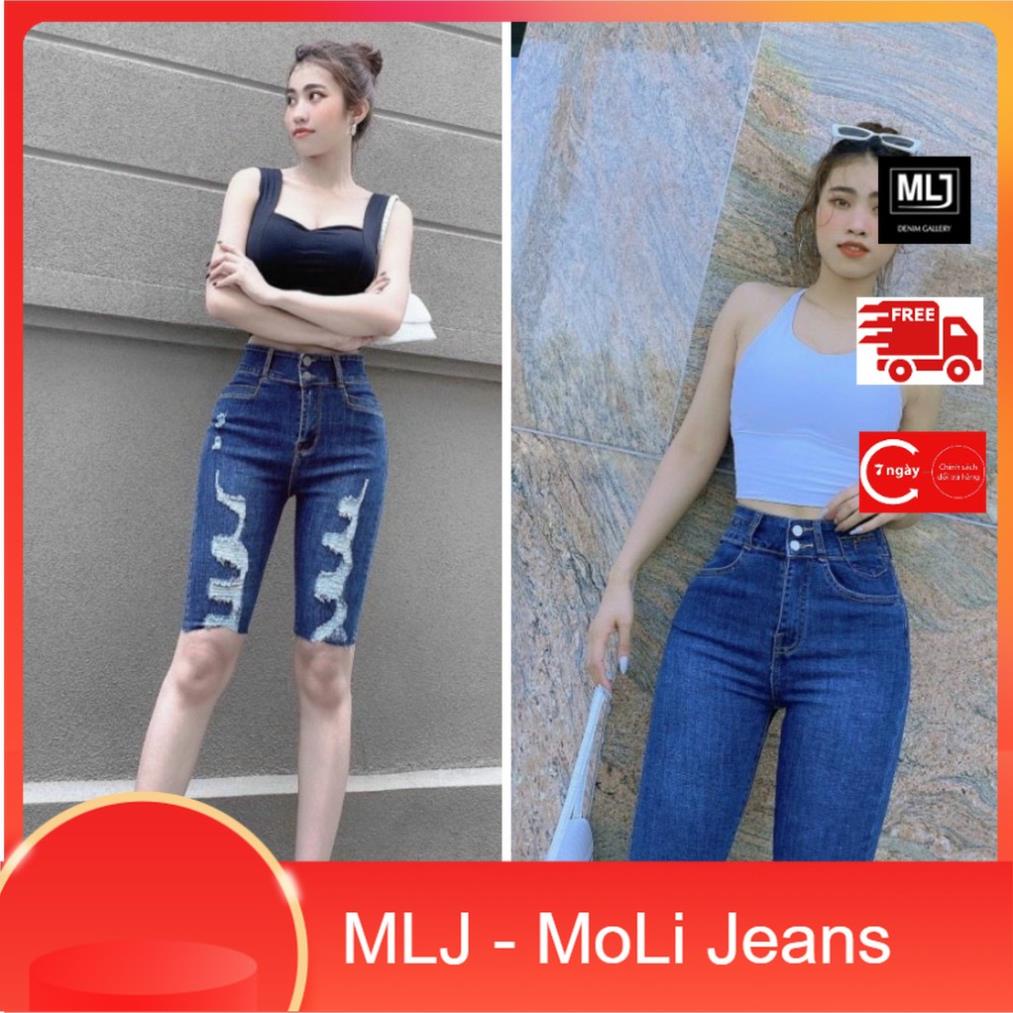 Quần jean ngố / lửng BIGSIZE lưng 2 nút siêu cao, co dãn mạnh rách kiểu đẹp 3680 Đẹp
