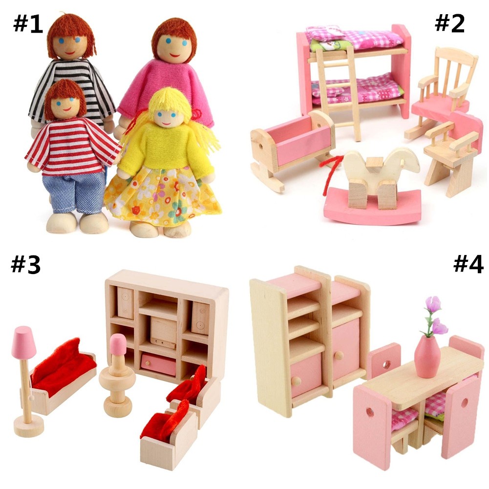Set 6 Mô Hình Nội Thất Bằng Gỗ Trang Trí Nhà Búp Bê