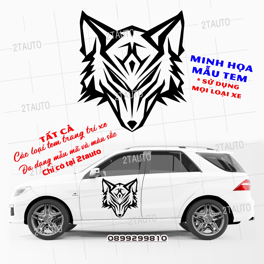 Tem decal sticker dán xe HÌNH CHÓ SÓI nhiều kích thước, chống thấm nước, logo CON SÓI WOLF dán trang trí xe hơi - MẪU 4