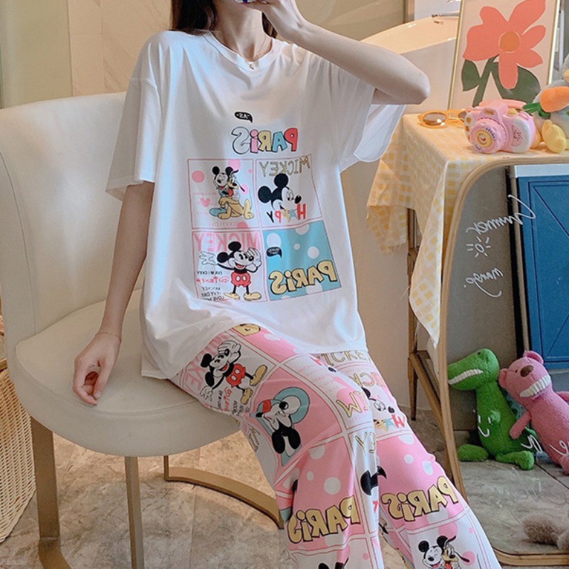 Bộ Đồ Ngủ Ngắn Tay In Họa Tiết Hoạt Hình Xinh Xắn Dành Cho Nữ | BigBuy360 - bigbuy360.vn