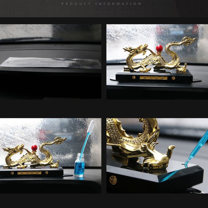Sản Phẩm Tượng rồng vàng nhả ngọc kiêm nước hoa trang trí Taplo ô tô và bàn làm việc lấy may mắn HC886 .