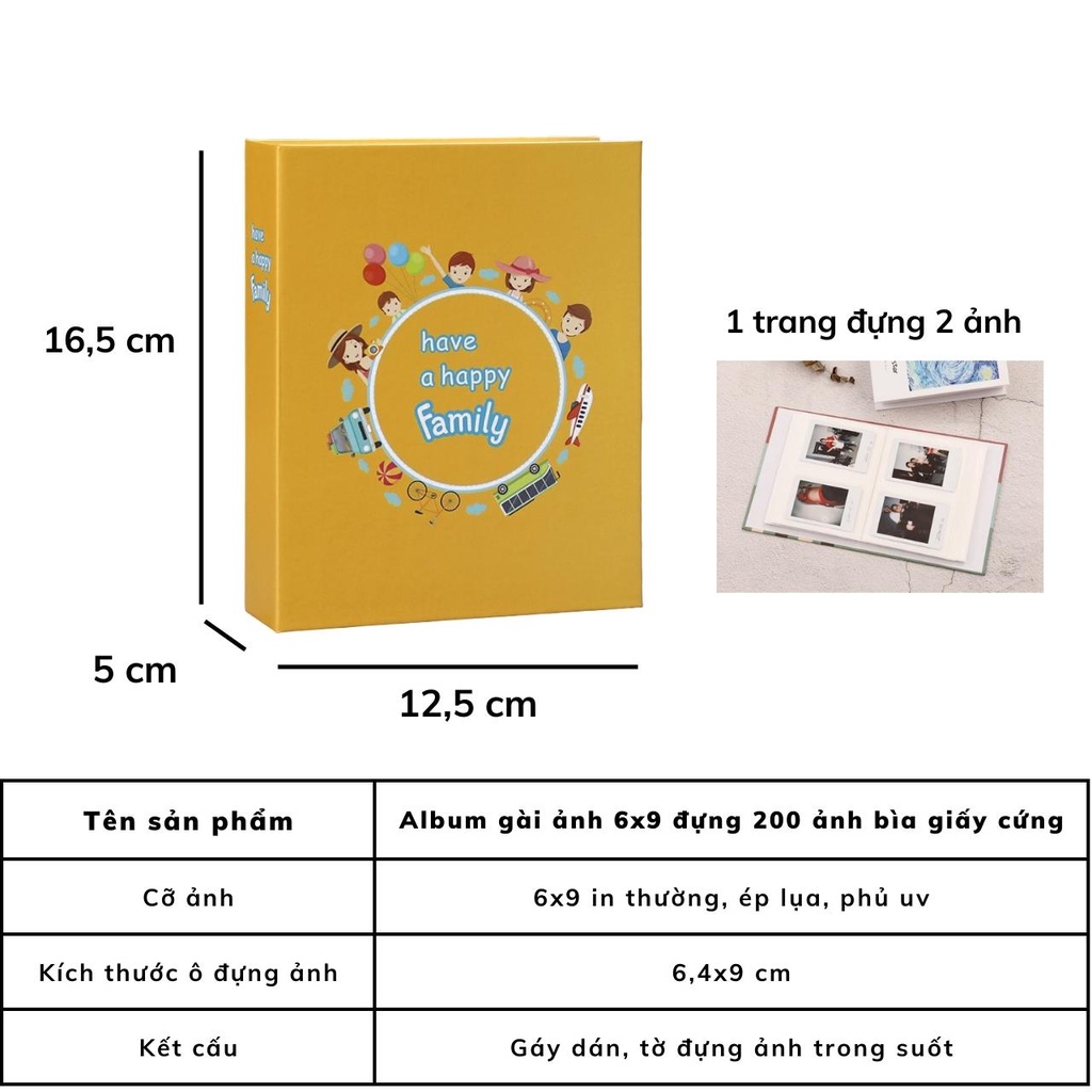 Album đựng ảnh 6x9 bìa giấy cứng để 200 tấm mẫu bìa mới, binder đựng card giữ ảnh cho con quà tặng Kho album ảnh AnVy