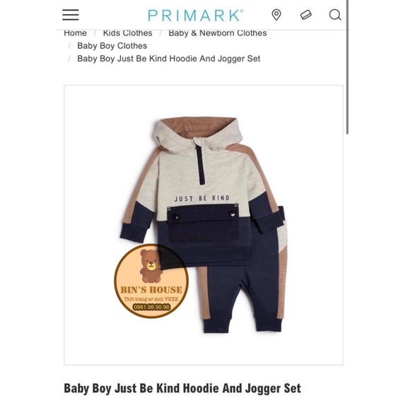 Bộ nỉ viền nâu Primark sz 0/3,3/6M