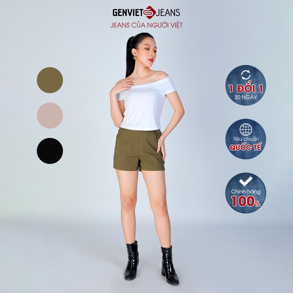 Quần Short Đùi Kaki Nữ Cạp Cao GENVIET Trẻ Trung Chun Co Dãn Thoải Mái DQ403K1889