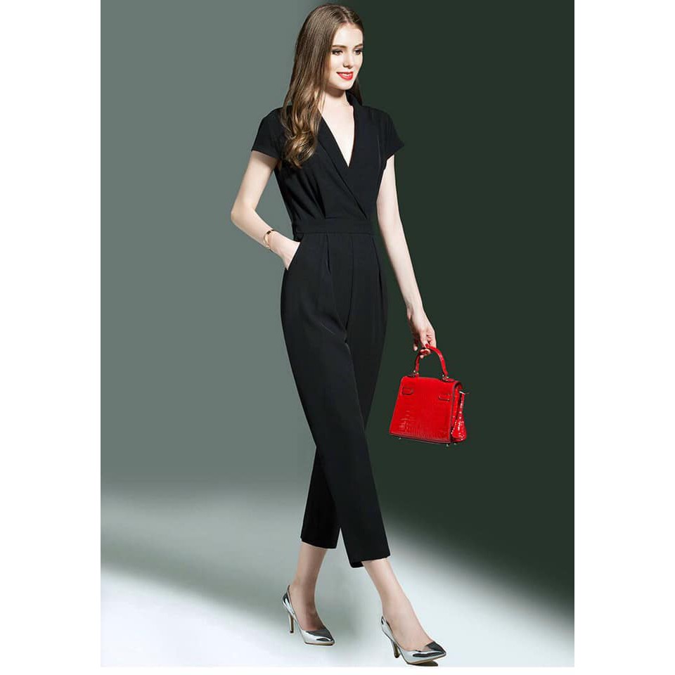 Bộ đồ bay - Jumpsuit lụa cổ V cao cấp 2 màu