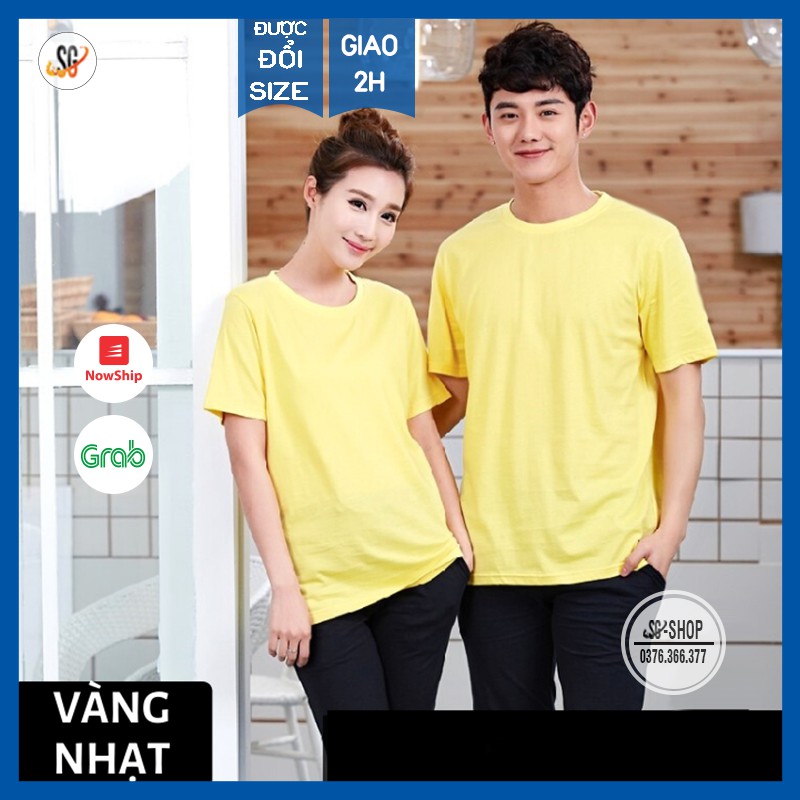 Áo Thun Trơn Nam Nữ Màu Vàng Nhạt - THUN COTTON - đủ size ATTVN