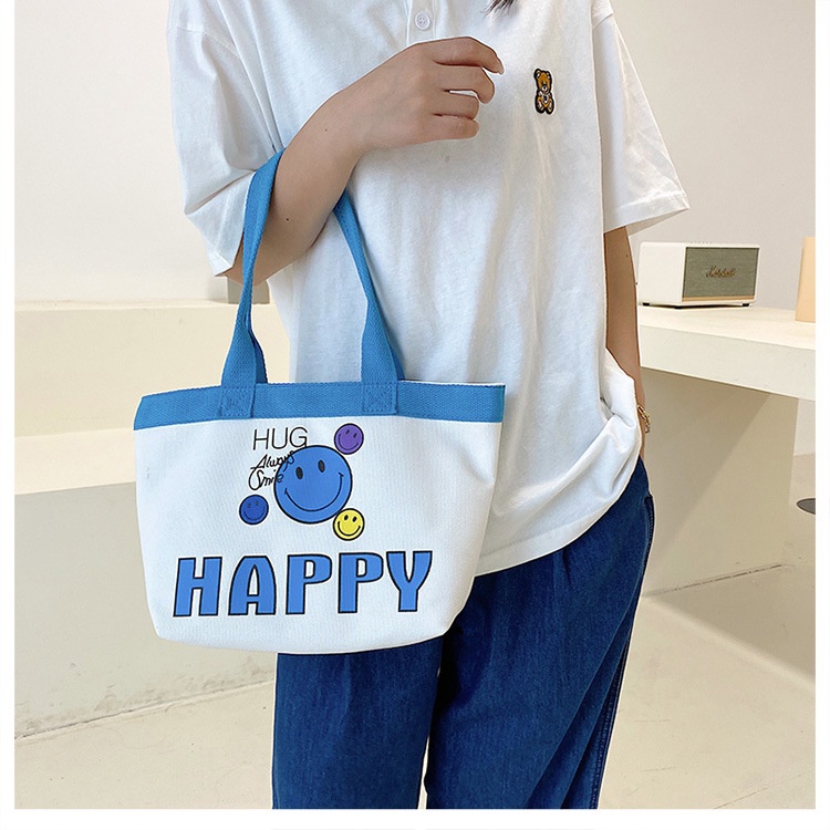 Túi Đeo Vai Vải canvas In Hình Mặt Cười Thời Trang Cho Nữ