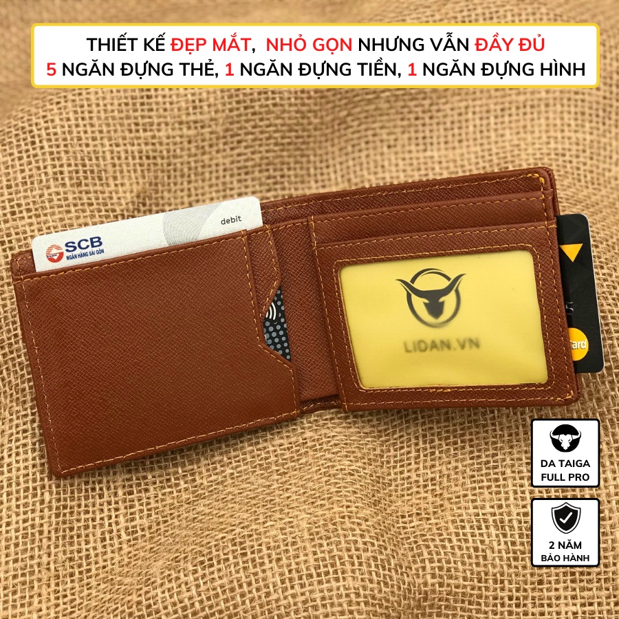 Ví mini nam nữ bóp da bò thật cao cấp chính hãng LIDAN, dáng gập nhỏ gọn nhiều ngăn đựng tiền đựng thẻ LD26