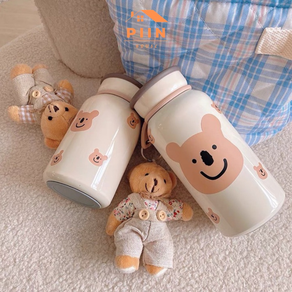Bình nước giữ nhiệt có quai tặng sticker, inox 304 màu kem, 400ml thời gian 6-8 tiếng – PIIN HOUSE