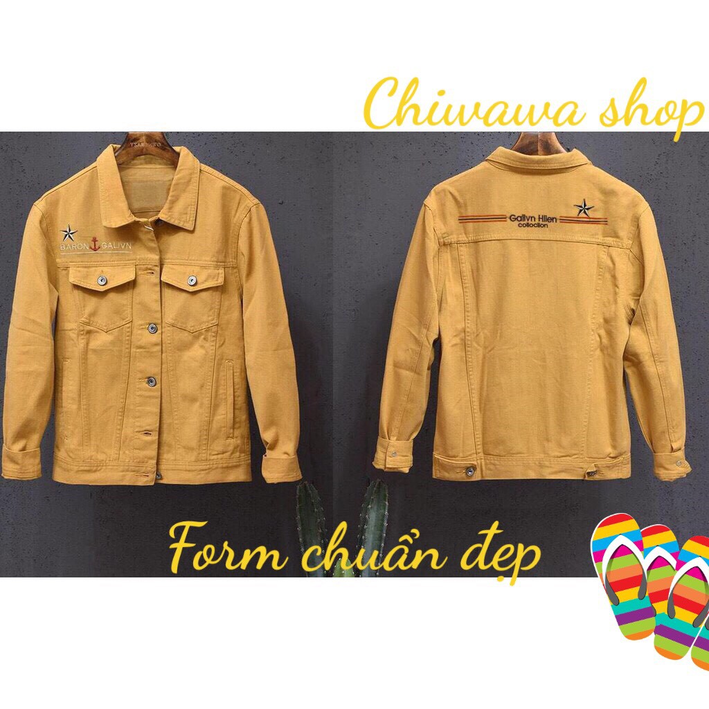 Áo khoác nam nữ Kaki màu vàng Hàn Quốc thêu Gal Hien hàng shop form chuẩn PT18