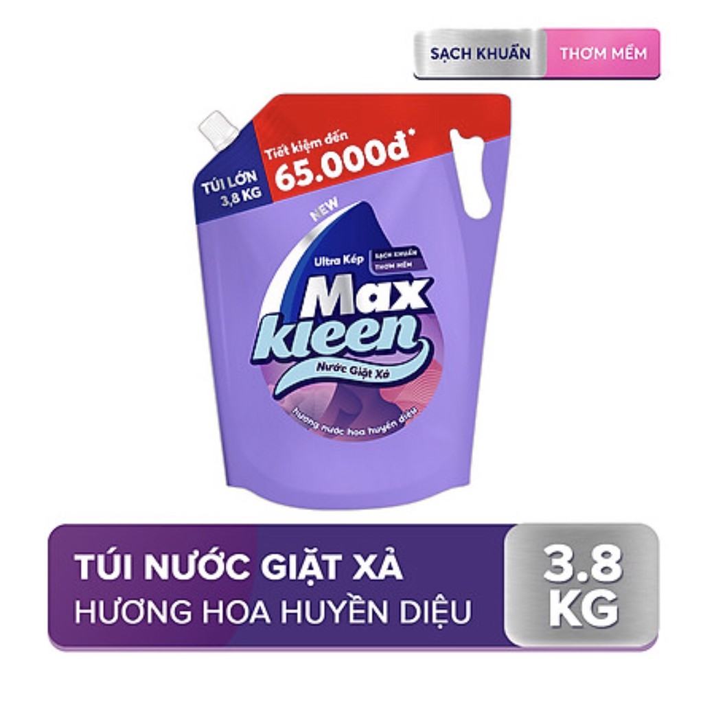 Combo 2 Túi Nước Giặt Xả Maxkleen Hương Huyền Diệu 3,8kg/ túi+Tặng Voi Bông