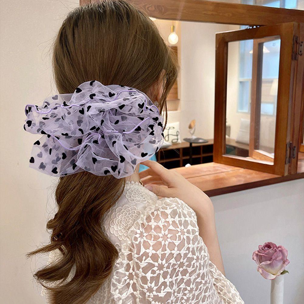 Dây Buộc Tóc Vải Lưới Co Giãn Họa Tiết Chấm Bi / Trái Tim Dễ Thương Cho Bạn Gái