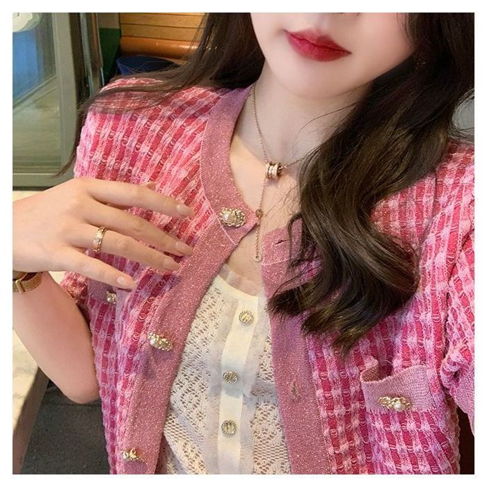 Áo Khoác Cardigan Dệt Kim Tay Ngắn Chất Liệu Lụa Lạnh Mỏng Thời Trang Mùa Hè Cho Nữ