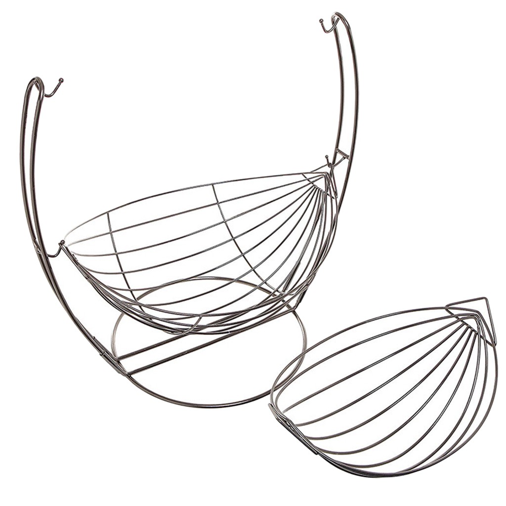 Swinging Metal Fruit Vegetable Bowl Basket 2 Tier Rack Storage Stand Holders