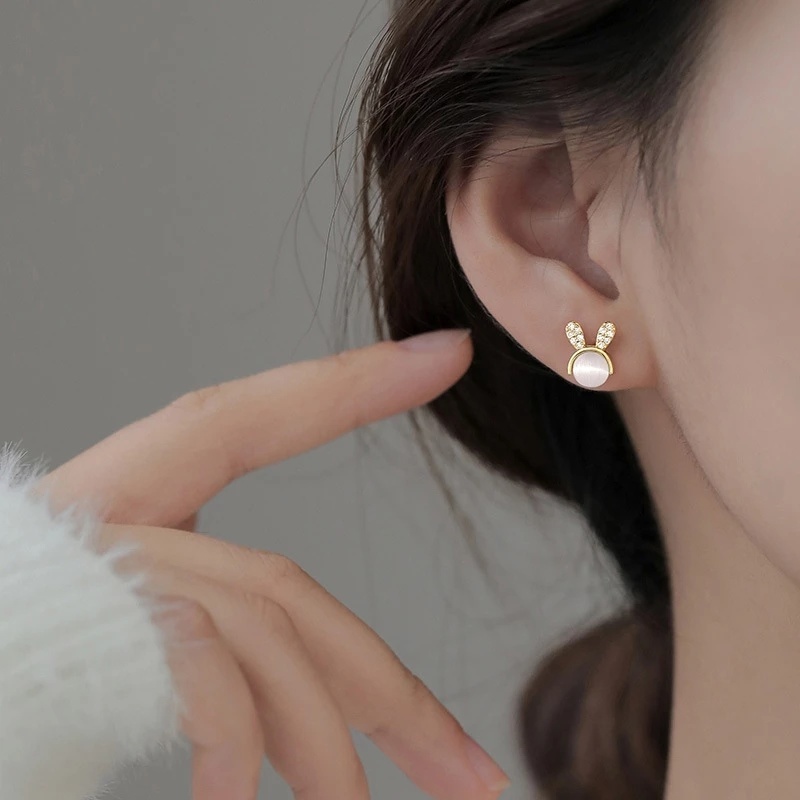 Bông Tai Hình Thỏ Đính Đá Zircon Dễ Thương Thời Trang Hàn Quốc Cho Nữ