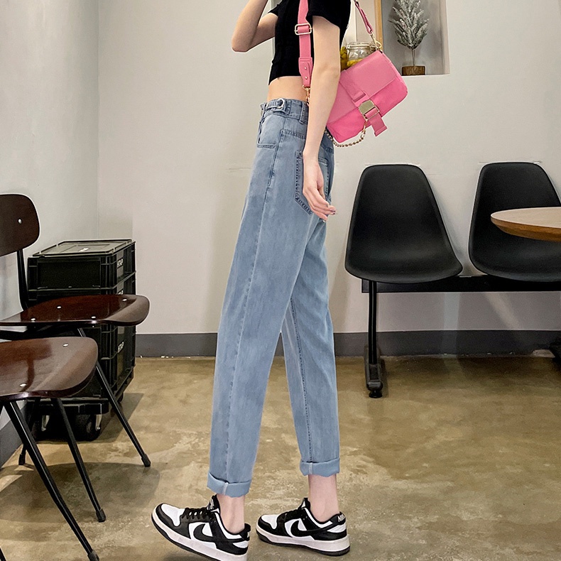 Quần Jean Dài Lưng Cao Dáng Rộng Thời Trang Cá Tính Cho Nữ