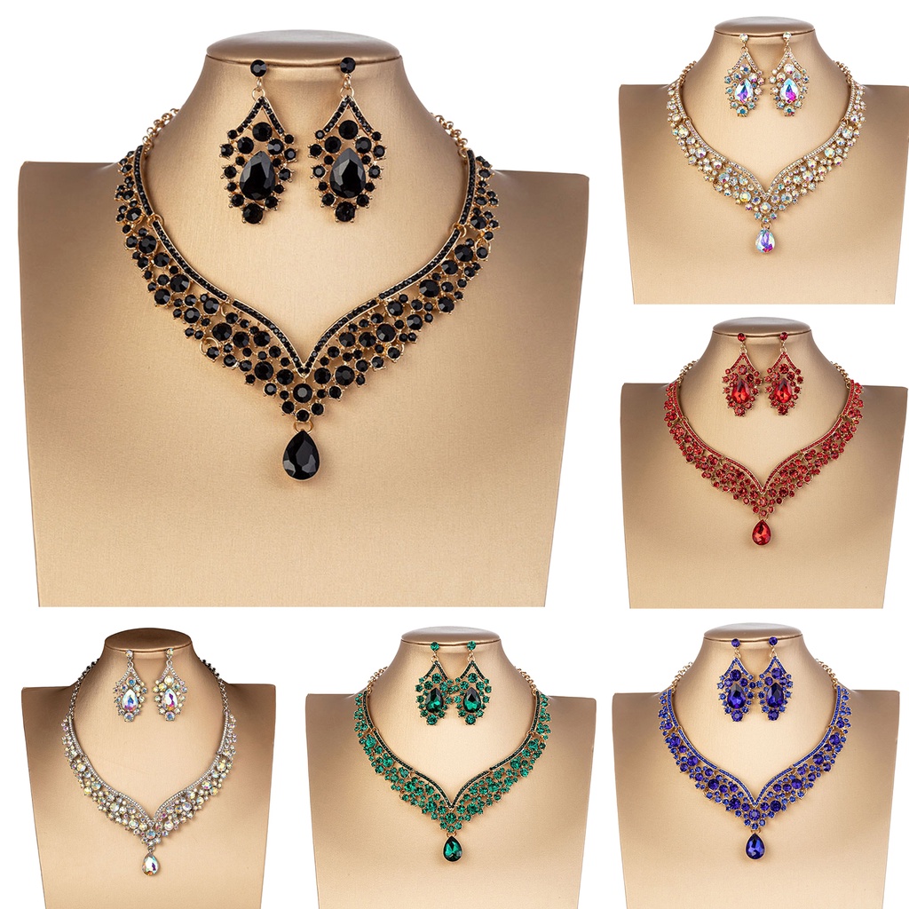 1 Bộ Vòng cổ + Bông Tai Hình Giọt Nước Có Thể Điều Chỉnh Cho Cô Dâu