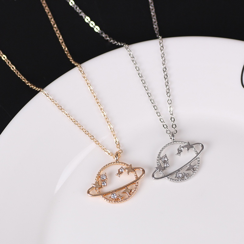 Vòng cổ Màu Vàng/Bạc Mặt Hình Vũ Trụ Đính Đá Pha Lê Màu Sắc Thời Trang Cho Nữ