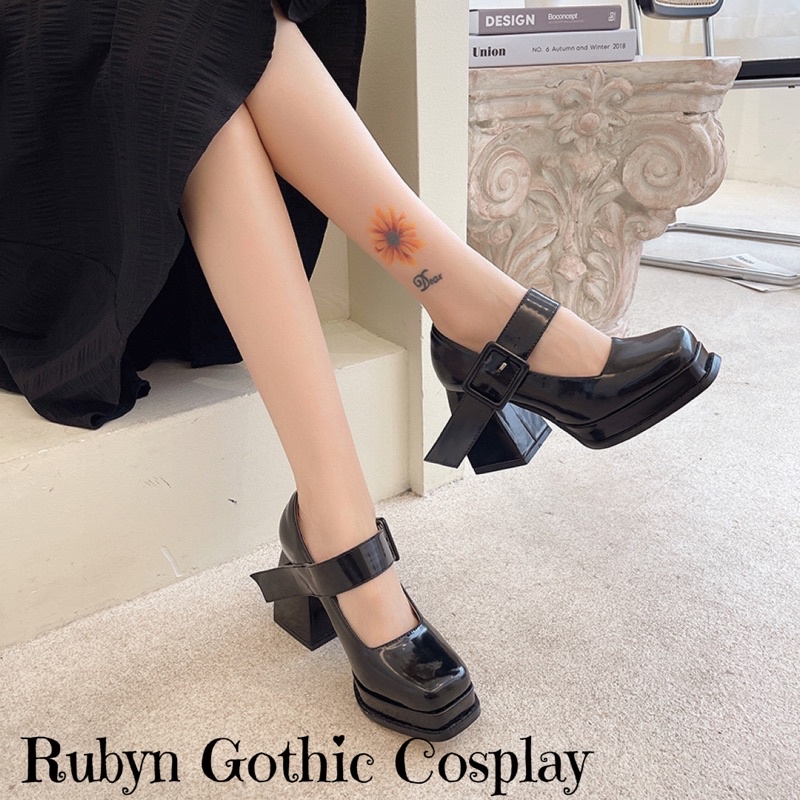 [SẴN - SIZE 1.5 ] ✨ Giày Lolita Gót Vuông Mũi Vuông Gothic Đế Siêu cao 9cm, 21619
