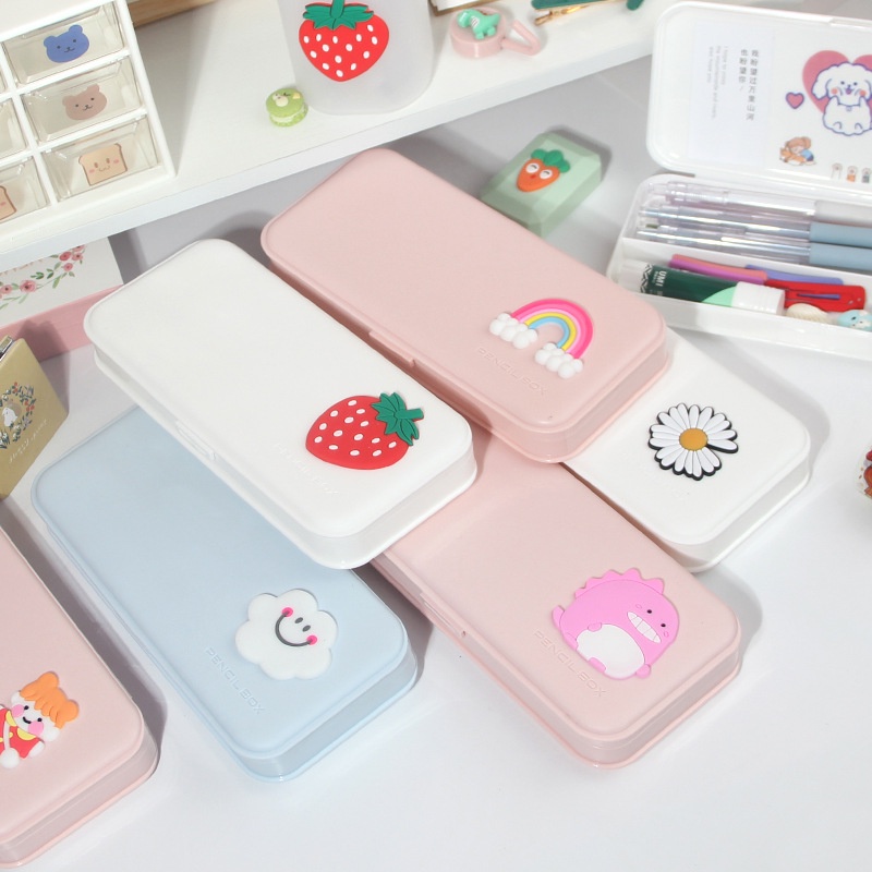 Hộp Bút Nhựa Mờ Gắn Hình Nổi 3D Hoạt Hình Nhiều Mẫu