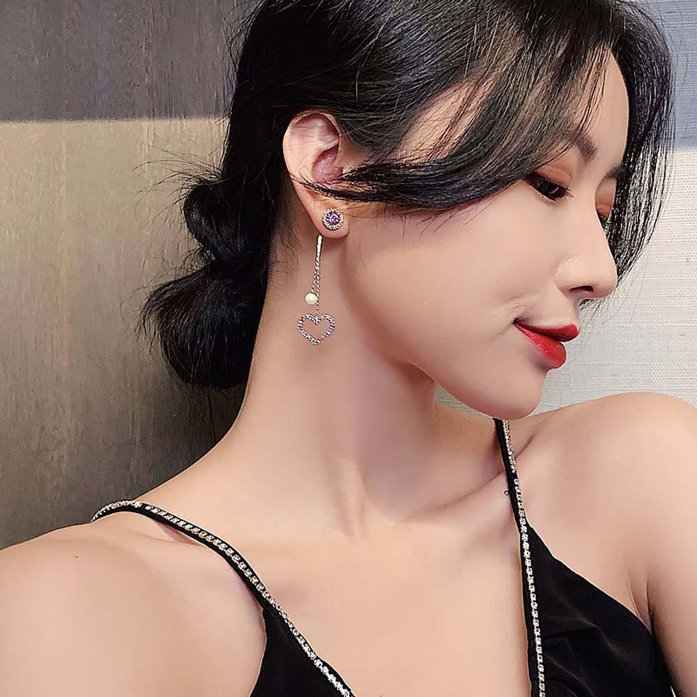 Khuyên Tai Dáng Dài Mặt Hình Trái Tim Phong Cách Hàn Quốc Thời Trang Cho Nữ