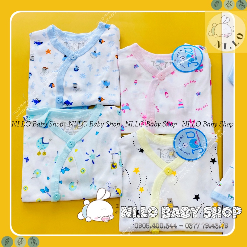 Áo sơ sinh ngắn tay cài xéo Họa Tiết JOU, chất vải cotton 100% cao cấp mềm mịn, thoáng mát {Ảnh thật}