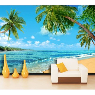 Tranh dán tường 3D tranh trang trí bãi biển BINBIN DD82 (In theo yêu cầu)