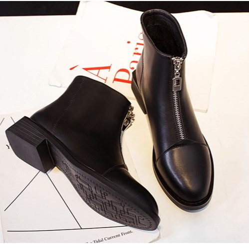 D270- bốt nữ cao cổ, boot nữ đẹp đế thấp cổ ngắn kéo khoá kèm ảnh thật