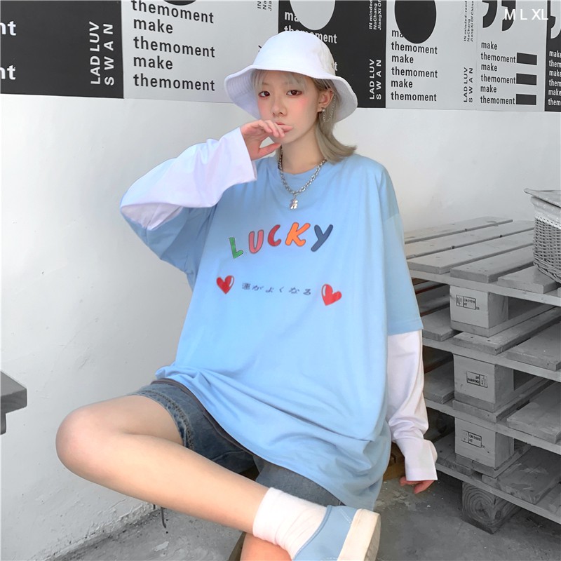 Áo Thun Tay Dài Thu Đông Unisex LUCKY Ráp Tay Ulzzang | BigBuy360 - bigbuy360.vn