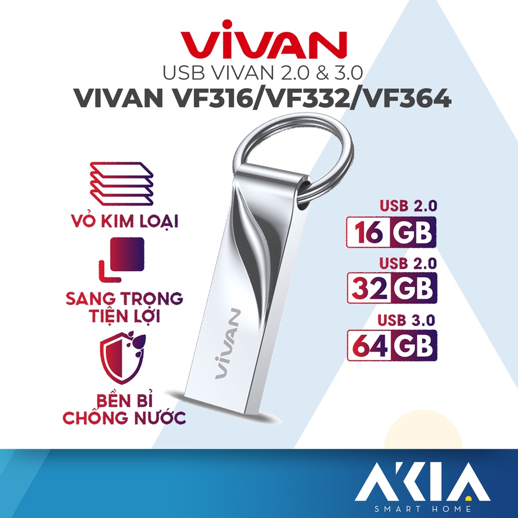 USB 2.0 Vivan VF316 dung lượng 16GB / 32G / 64G tốc độ cao 100mb/s, flash drive đầu kim loại siêu nhẹ