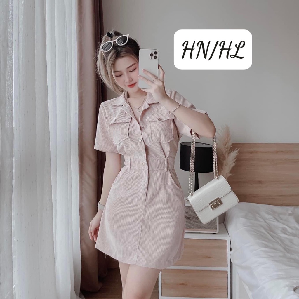 A181- VÁY NỮ NHUNG TĂM CỔ ĐỨC NẮP TÚI